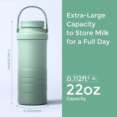 Refrigerador de leite materno portátil para o exterior, salvador de vidas com refrigeração total de 360 ° por 24 horas, maior capacidade de viagem Refrigerador de leite materno com 2 garrafas de bebê para armazenamento de leite materno, verde