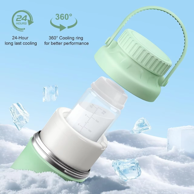 Refrigerador de leite materno portátil para o exterior, salvador de vidas com refrigeração total de 360 ° por 24 horas, maior capacidade de viagem Refrigerador de leite materno com 2 garrafas de bebê para armazenamento de leite materno, verde