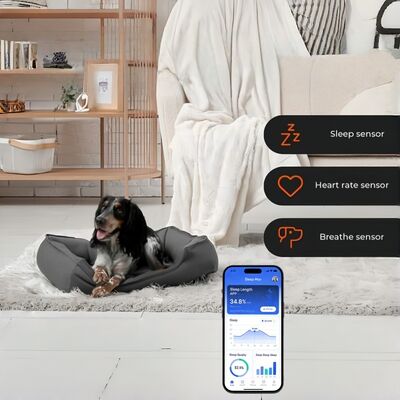 Cama de animais inteligente com aplicativo baseado em rastreamento em tempo real da frequência cardíaca, respiração e sono, fornecendo informações de saúde de nível veterinário