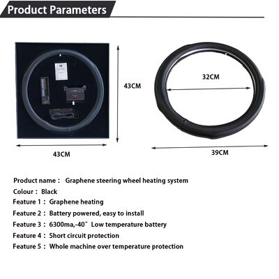 Capa de Volante Aquecida de Grafeno para Venda por Atacado, Aquecimento Rápido em Couro com Proteção Contra Superaquecimento, Conjunto de Pegada Antiderrapante
