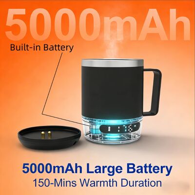 Caneca portátil com autoaquecimento, atacado, bateria de 5000 mah, 18 onças, aquecedor de café, recarregável, autoaquecimento, caneca de viagem para escritório