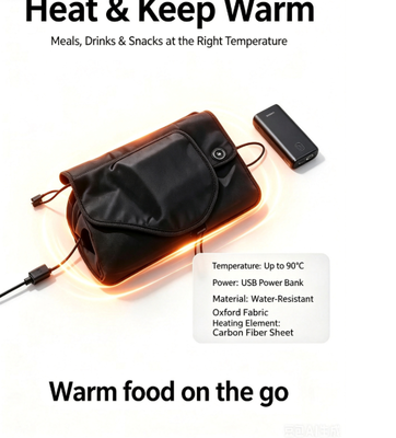Saco de aquecimento de alimentos auto-selado alimentado por USB para aquecimento constante e suave de refeições embaladas adequadas para viagens de piquenique e diárias