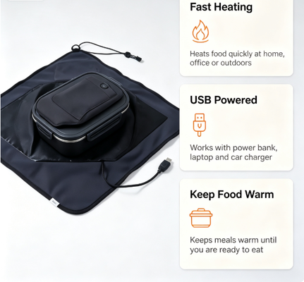 Saco de aquecimento de alimentos auto-selado alimentado por USB para aquecimento constante e suave de refeições embaladas adequadas para viagens de piquenique e diárias