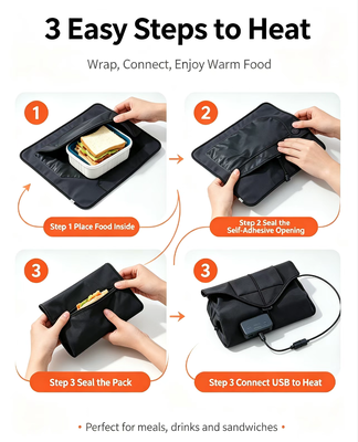 Saco de aquecimento de alimentos auto-selado alimentado por USB para aquecimento constante e suave de refeições embaladas adequadas para viagens de piquenique e diárias