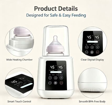 Aquecedor de frasco para bebê com vários modos de aquecimento, incluindo funções de vapor e leite quente com controles fáceis de usar