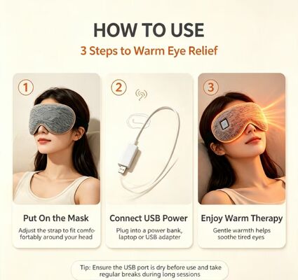 Máscara de Olhos Aquecida Ajustável 35-55°C, Máscara de Olhos Aquecida Portátil de Aquecimento Rápido Recarregável, Máscara de Olhos Elétrica de Tecido Malha Macio Equipado com Bolsa de Armazenamento para Viagens e Relaxamento Diário dos Olhos