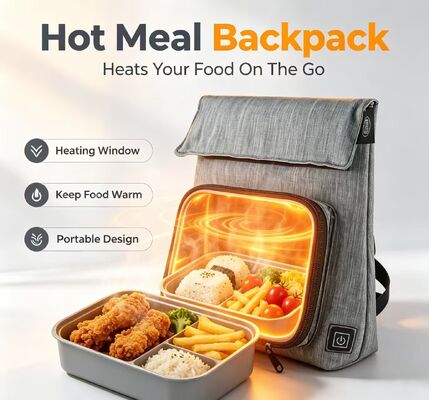 Saco de almoço USB de aquecimento de fibra de poliéster, aquecedor de alimentos à prova de vazamento e à prova de água, unidade de aquecimento removível e lavável, 50-59°C, ajuste de temperatura de 3 níveis para aquecimento de refeições em movimento
