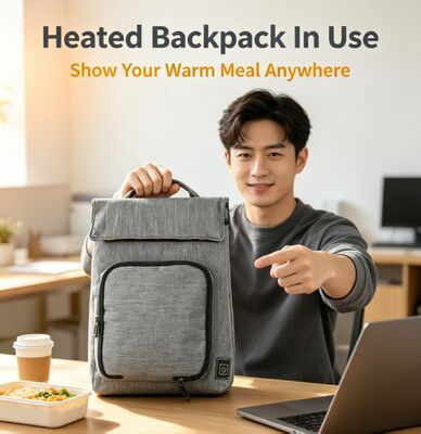 Saco de almoço USB de aquecimento de fibra de poliéster, aquecedor de alimentos à prova de vazamento e à prova de água, unidade de aquecimento removível e lavável, 50-59°C, ajuste de temperatura de 3 níveis para aquecimento de refeições em movimento
