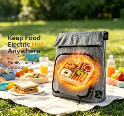 Saco de almoço USB de aquecimento de fibra de poliéster, aquecedor de alimentos à prova de vazamento e à prova de água, unidade de aquecimento removível e lavável, 50-59°C, ajuste de temperatura de 3 níveis para aquecimento de refeições em movimento