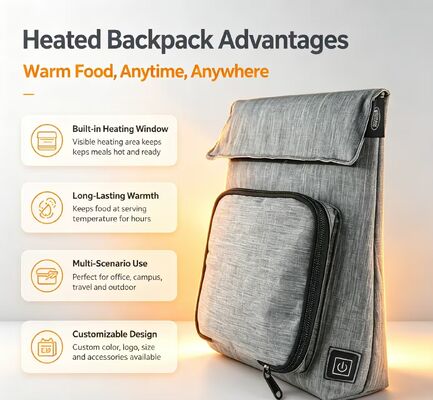 Bolsa Aquecedora de Alimentos USB Personalizável com Logo OEM ODM, à Prova d'Água e Vazamentos, Lavável e com Carregamento Removível para Viagens, Piqueniques e Escola