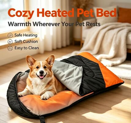 Saco de dormir de cães aquecido de OEM ODM personalizado 3 níveis de temperatura ajustável, saco de dormir de algodão oco de marca privada 71 * 108cm, logotipo personalizado e embalagem para acampamento viagens casa ao ar livre, certificado CE FCC