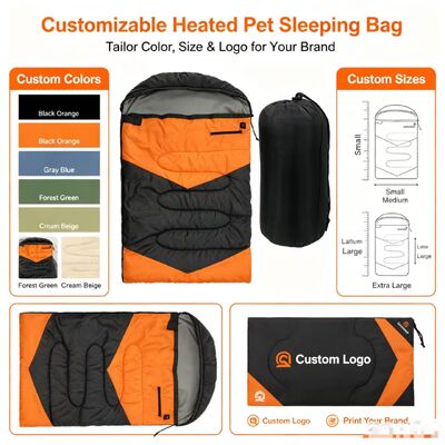 Saco de dormir de cães aquecido de OEM ODM personalizado 3 níveis de temperatura ajustável, saco de dormir de algodão oco de marca privada 71 * 108cm, logotipo personalizado e embalagem para acampamento viagens casa ao ar livre, certificado CE FCC