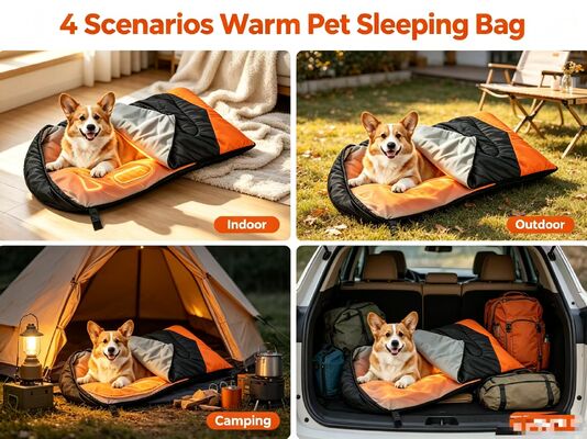Saco de Dormir Aquecido Portátil Dobrável para Cães, Fácil de Transportar e Guardar, Temperatura Ajustável de 3 Níveis, Resistente à Água e Arranhões, Saco de Dormir para Animais de Estimação Certificado CE FCC ROHS