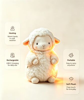 Almofada Aquecedora Adorável em Forma de Ovelha Alimentada por USB, Controle de Temperatura de 3 Níveis 40-60°C, Poliéster Macio e Amigável à Pele, Seguro para Crianças para Uso Diário em Casa, Aquecedor de Mãos Portátil para Levar com 6-8H de Autonomia