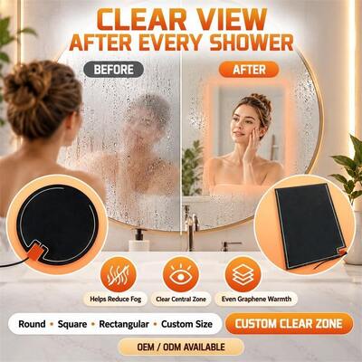 Aquecedor de Película de Grafeno para Desembaçar Espelhos, Formato Personalizado, Tamanho, Voltagem, Filme Flexível Resistente à Umidade para Espelhos de Banheiro