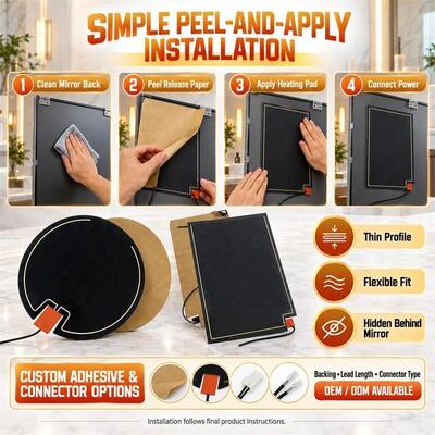 Aquecedor de Película de Grafeno para Desembaçar Espelhos, Formato Personalizado, Tamanho, Voltagem, Filme Flexível Resistente à Umidade para Espelhos de Banheiro