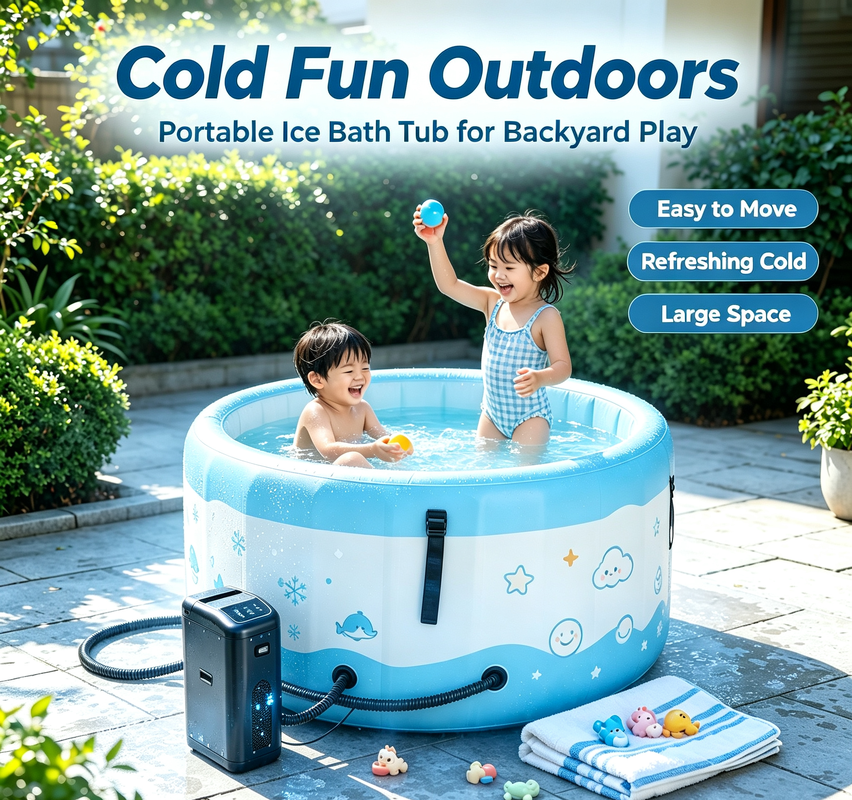 Banheira de gelo inflável personalizável de desenho animado com resfriador de água inteligente, piscina portátil de temperatura constante para brincadeiras ao ar livre no quintal para crianças