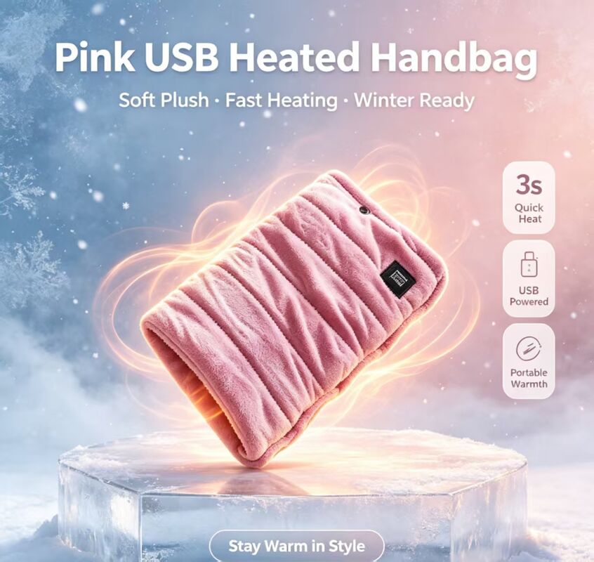 Aquecedor de Mãos Portátil com fonte de alimentação USB, superfície de tecido macio e sedoso, função de aquecimento constante, design leve e compacto, e proteção de segurança