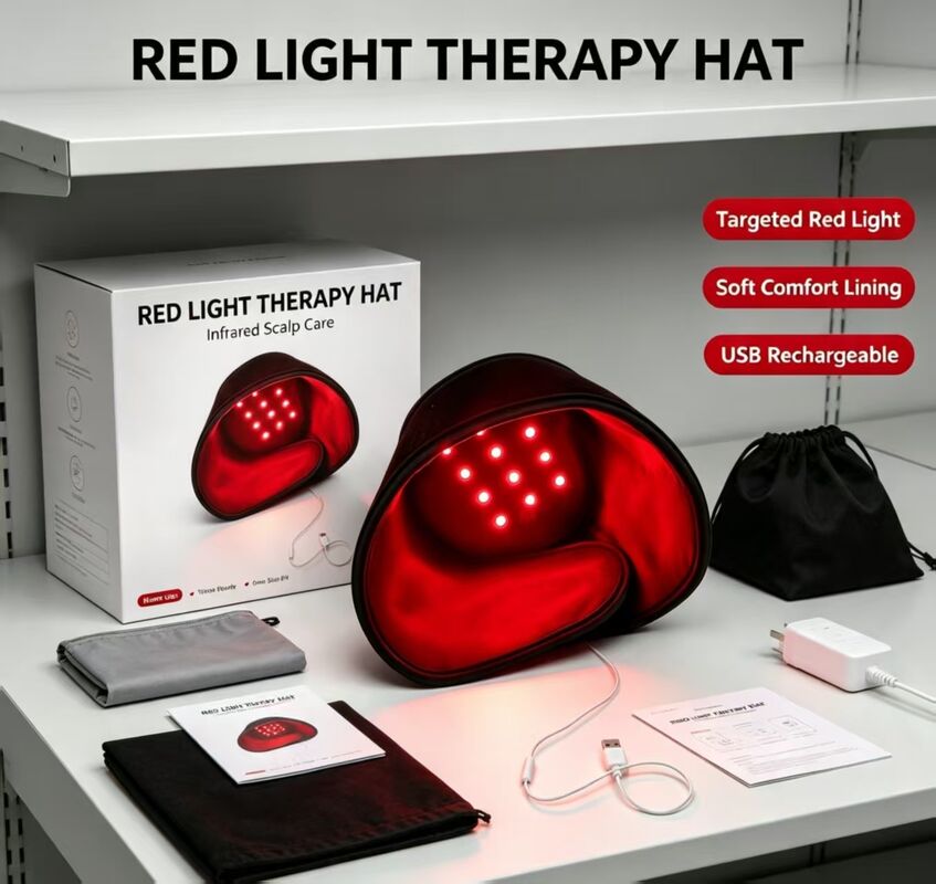 Touca de Terapia de Luz Vermelha com Aquecimento de Grafeno e Infravermelho Distante, Chapéu Portátil de Luz Infravermelha de 660nm com Desligamento Automático para Terapia do Couro Cabeludo a Qualquer Hora em Casa ou no Escritório