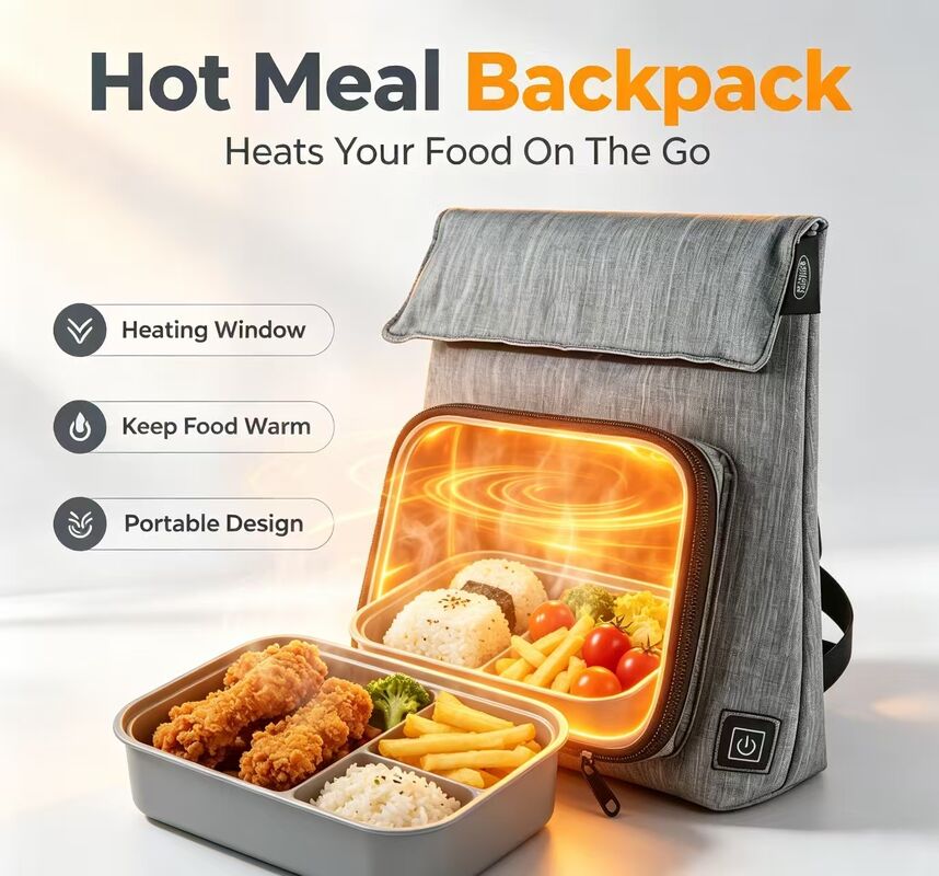 Saco de almoço USB de aquecimento de fibra de poliéster, aquecedor de alimentos à prova de vazamento e à prova de água, unidade de aquecimento removível e lavável, 50-59°C, ajuste de temperatura de 3 níveis para aquecimento de refeições em movimento