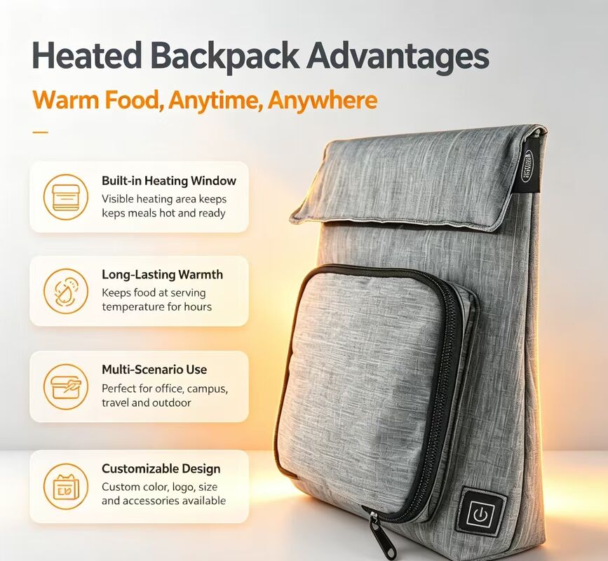Bolsa Aquecedora de Alimentos USB Personalizável com Logo OEM ODM, à Prova d'Água e Vazamentos, Lavável e com Carregamento Removível para Viagens, Piqueniques e Escola
