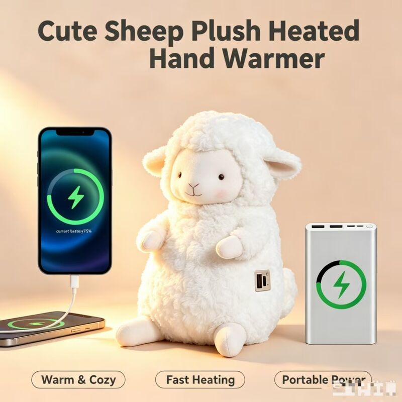 Cute Warm Sheep Portable Rechargeable Hand Warmer,3 Temperatura 40-60°C,6-8 horas de tempo de trabalho,USB Power Bank Suporte para uso em movimento,Compacto 9*15*18cm Poliéster Winter Pocket Heater