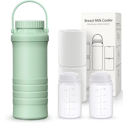 Refrigerador de leite materno portátil para o exterior, salvador de vidas com refrigeração total de 360 ° por 24 horas, maior capacidade de viagem Refrigerador de leite materno com 2 garrafas de bebê para armazenamento de leite materno, verde