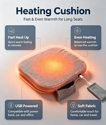Almofada de assento aquecida de grafeno USB portátil Almofada de cadeira de aquecimento de linho macio de algodão com ajuste de temperatura de 3 velocidades Almofada quente multicolorida disponível para uso em viagens de escritório em casa para uso em carro