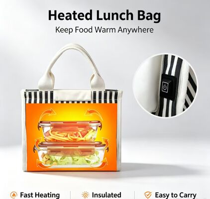 Recalentar comida para fora, macarrão e bifes sem microondas ¢ Saco de almoço aquecido com USB, 3 modos de temperatura, Tote térmico à prova d'água