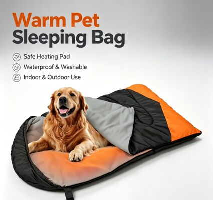 Saco de Dormir Aquecido para Cães com Temperatura Ajustável de 3 Níveis, Saco de Dormir Macio de Algodão Oco de Poliéster Portátil e Quente para Animais de Estimação para Uso em Acampamentos, Viagens, Casa e Exterior no Inverno com Neve e Vento