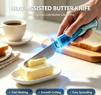 Faca Elétrica Inteligente de Aquecimento de Manteiga com Sensor de Toque, Cortador de Manteiga Elétrico à Prova d'Água em Liga de Aço Inoxidável, Ferramenta de Amaciamento e Corte de Manteiga de Cozinha Recarregável por USB com Bateria de 1020mAh 3.7V