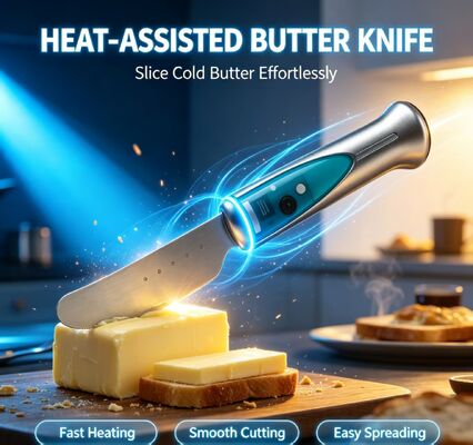 Safe Waterproof Heated Butter Knife, Touch Sensing Design Cutter de manteiga elétrico de aço inoxidável com bateria recarregável de 1020mAh para assar em casa