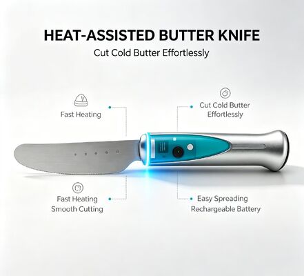 Faca Elétrica Aquecedora de Manteiga Essencial para Cozinhar, Cortador Amaciador de Manteiga com Controle de Toque à Prova d'Água, Recarregável por USB de 1020mAh, Ótimo Presente de Utensílio de Cozinha