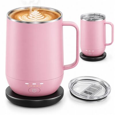 Caneca Aquecida com Carregamento Sem Fio, Múltiplas Configurações de Temperatura com Controle de Um Botão, Copo de Café Sem Fio Recarregável com Revestimento de Aço Inoxidável, Logotipo em Cor Personalizada e Embalagem