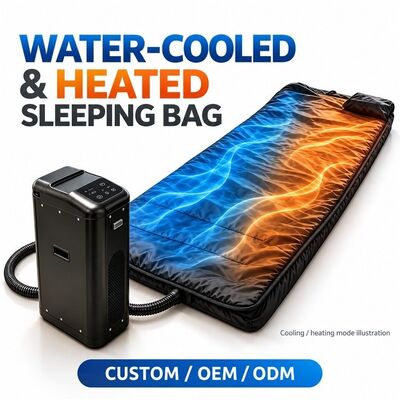 Saco de dormir aquecido e resfriado a água, sistema de sono de resfriamento e aquecimento de água de modo duplo com unidade de controle e mangueira ondulada, logotipo e embalagem de cores de design personalizado, OEM ODM