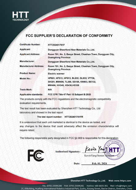 China Dongguan Sheerfond New Materials Co., Ltd. Certificações