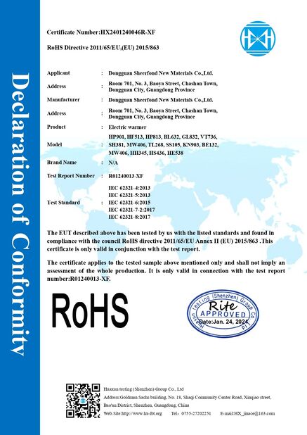 China Dongguan Sheerfond New Materials Co., Ltd. Certificações