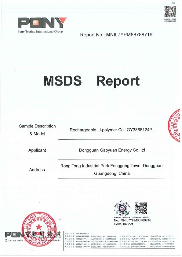 China Dongguan Gaoyuan Energy Co., Ltd Certificações
